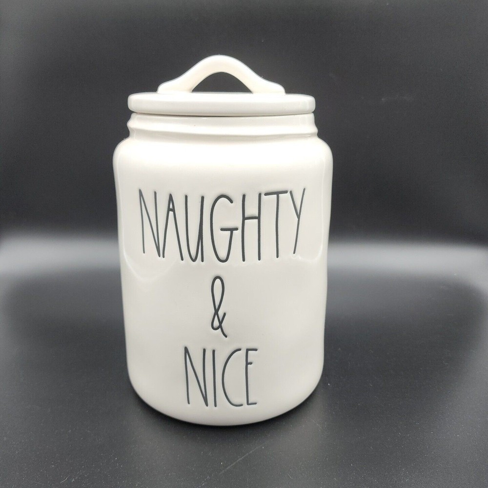 New Rae Dunn Artesian Collection Naughty & Nice Ceramic Cookie Jar Canister NWT